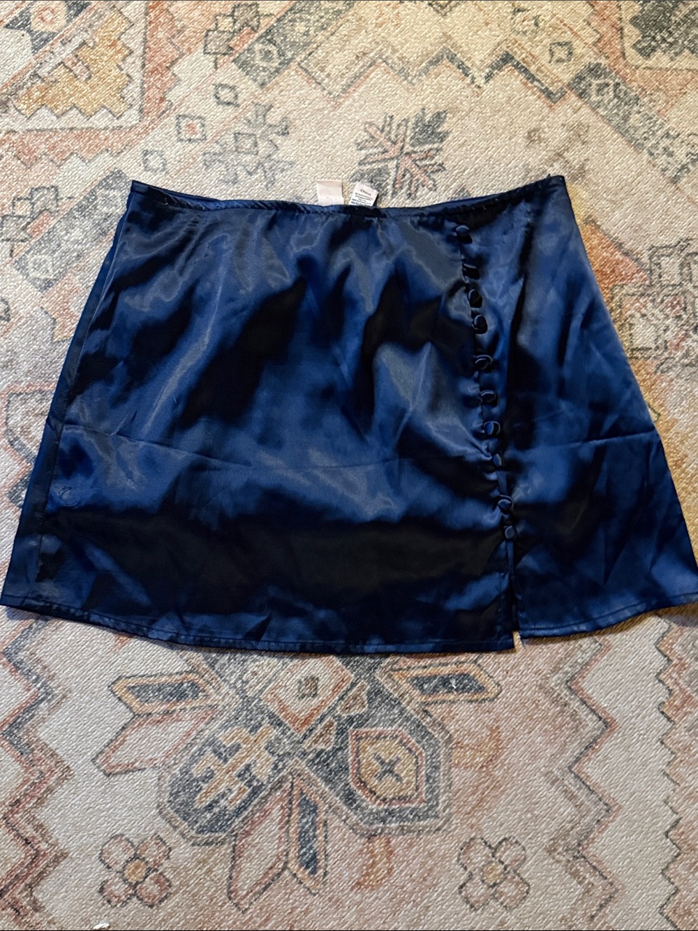 Love By Design Navy Satin Mini Skirt with Side Covered Buttons